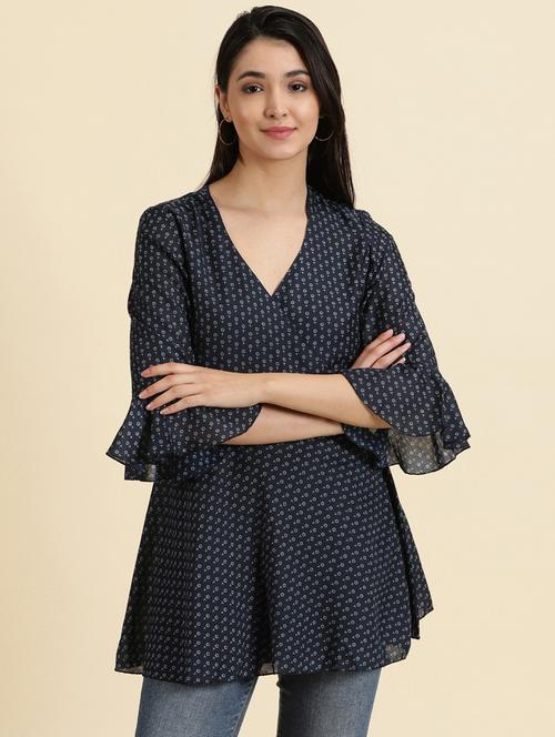 blue printed wrap top - 19699116 - Very Small Image - 1