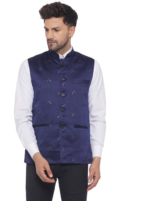 Mandarin Collar Printed Nehru Jacket - 19699228 - Very Small Image - 1