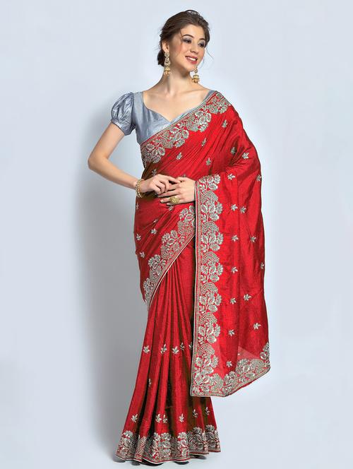red silk blend saree - 19699510 - Very Small Image - 1