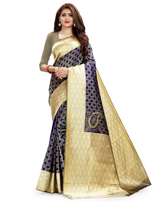 dark blue silk patola saree with blouse - 19699797 - Very Small Image - 1