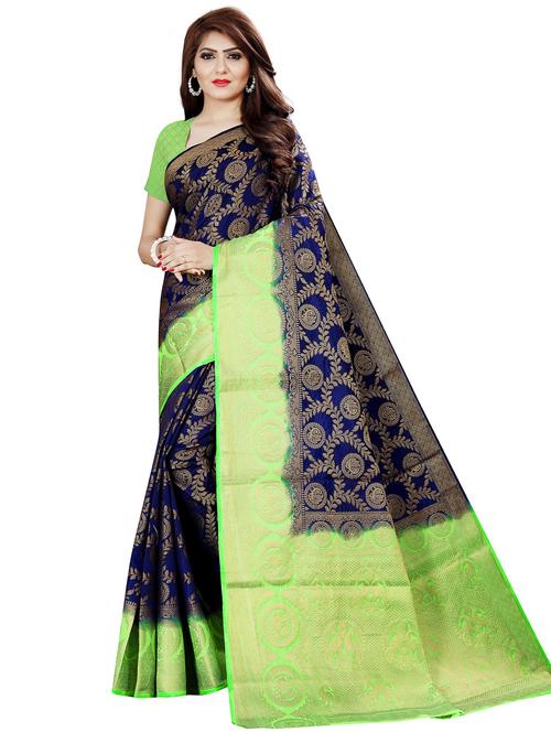 dark blue jacquard kanjivaram saree - 19699803 - Very Small Image - 1