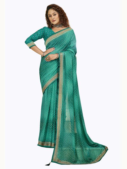 bandhani print woven saree with blouse - 19699982 - Very Small Image - 1