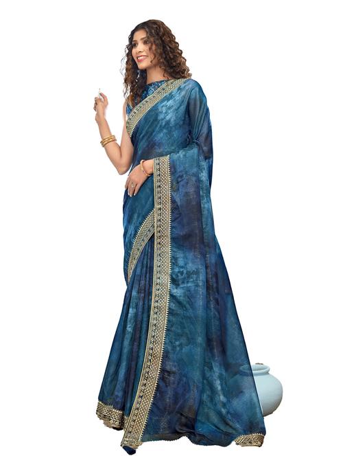 women's bordered royal blue colored saree - 19700072 - Very Small Image - 1
