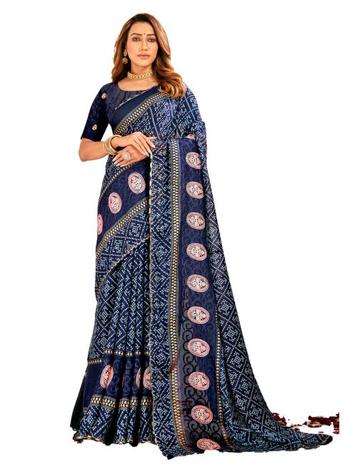 bandhani print woven saree with blouse - 19700078 - Very Small Image - 1
