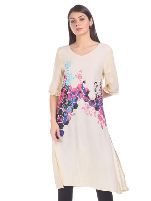 v-neck printed straight kurta - 19700674 - Very Small Image - 1