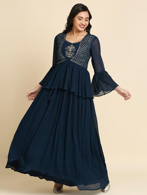 women sweetheart neck embroidered flared gown - 19702540 - Very Small Image - 1