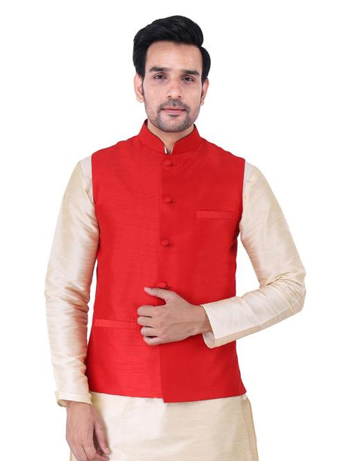 red silk nehru jacket - 19702569 - Very Small Image - 1