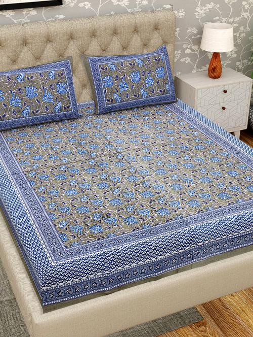 Patrico Floral 300 Tc Cotton King Size Double Bedsheet With 2 Pillow Covers - 19703667 - Very Small Image - 1