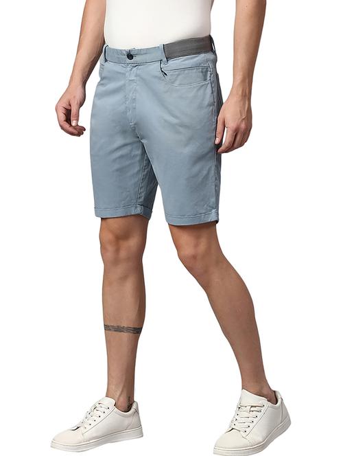 blue mid rise slim fit solid causal shorts - 19709001 - Very Small Image - 1