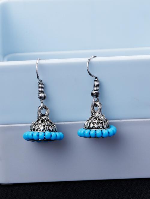blue silver plated jhumka earring - 19709075 - Very Small Image - 1