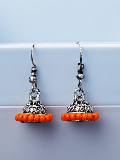 orange silver plated jhumka earring - 19709077 - Very Small Image - 1