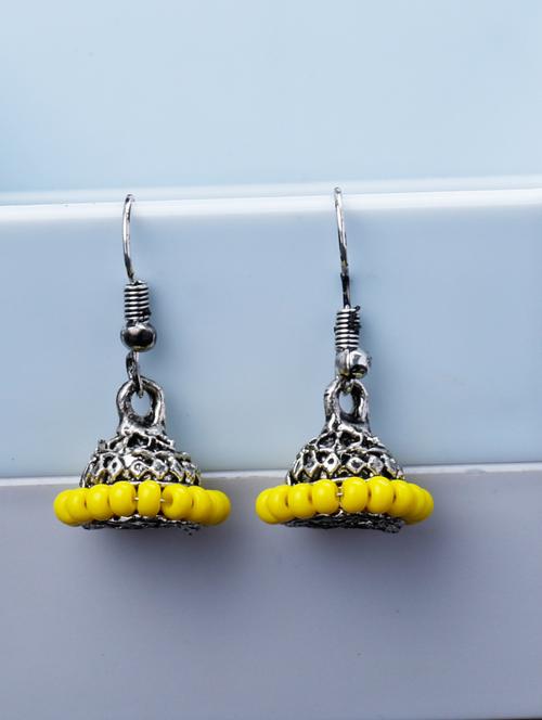 yellow silver plated jhumka earring - 19709078 - Very Small Image - 1