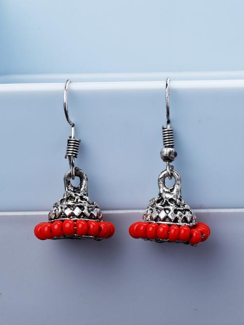 red silver plated jhumka earring - 19709079 - Very Small Image - 1