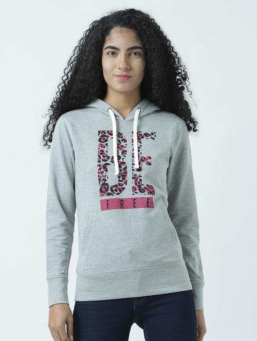 Grey Printed Hooded Sweatshirt - 19710882 - Very Small Image - 1