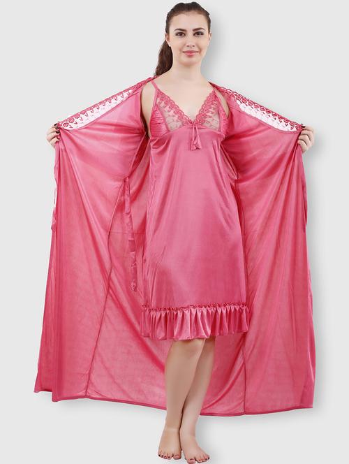 pink lace night dress with robe set  - 19711300 - Very Small Image - 1