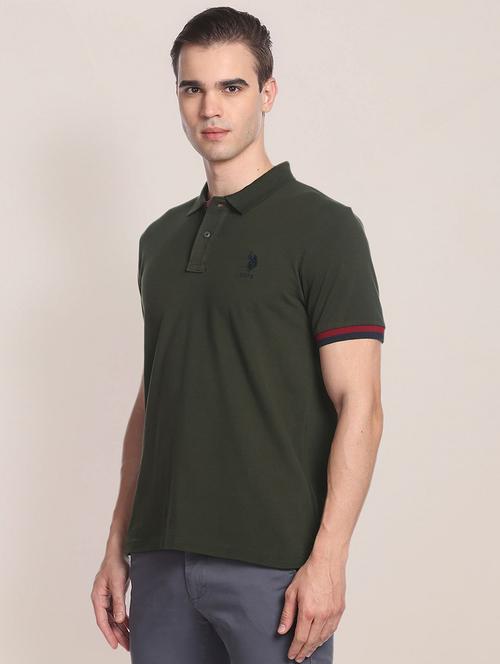 dark green cotton polo t-shirt - 19713032 - Very Small Image - 1