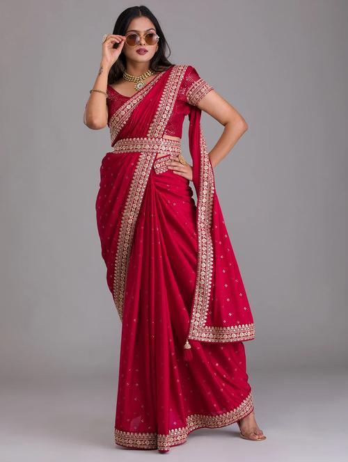 self designed woven saree with waist belt with blouse - 19714661 - Very Small Image - 1