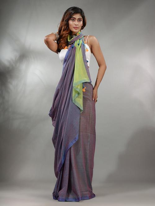 women's solid blue colored saree with blouse - 19717690 - Very Small Image - 1