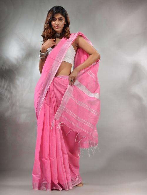 women's solid pink colored saree with blouse - 19717803 - Very Small Image - 1