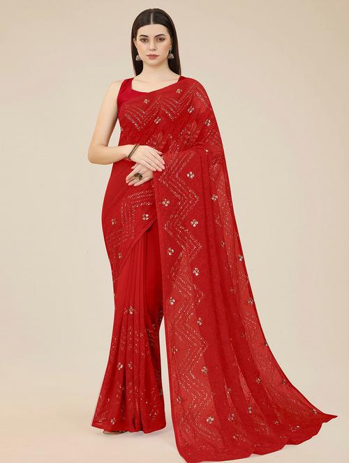 self design embroidered saree with blouse - 19717918 - Very Small Image - 1