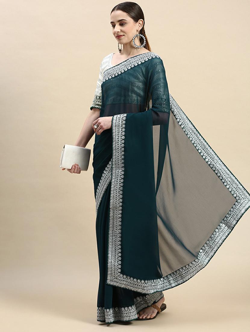 women solid with bordered saree with blouse - 19717939 - Standard Image - 0