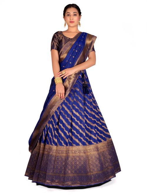 blue self design lehenga saree - 19718000 - Very Small Image - 1