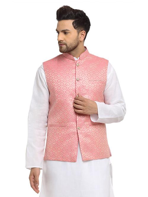 pink silk blend nehru jacket - 19718178 - Very Small Image - 1