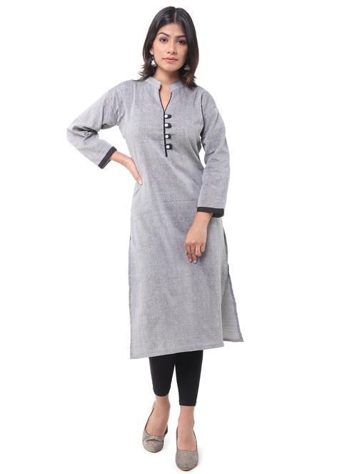 grey solid mandarin neck straight kurta - 19718735 - Very Small Image - 1