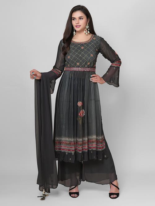 embroidered kurta palazzo set - 19723514 - Very Small Image - 1