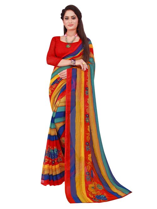 women's printed multi colored saree with blouse - 19727295 - Very Small Image - 1