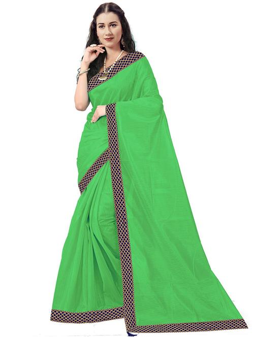 contrast bordered plain saree  with blouse - 19727936 - Very Small Image - 1
