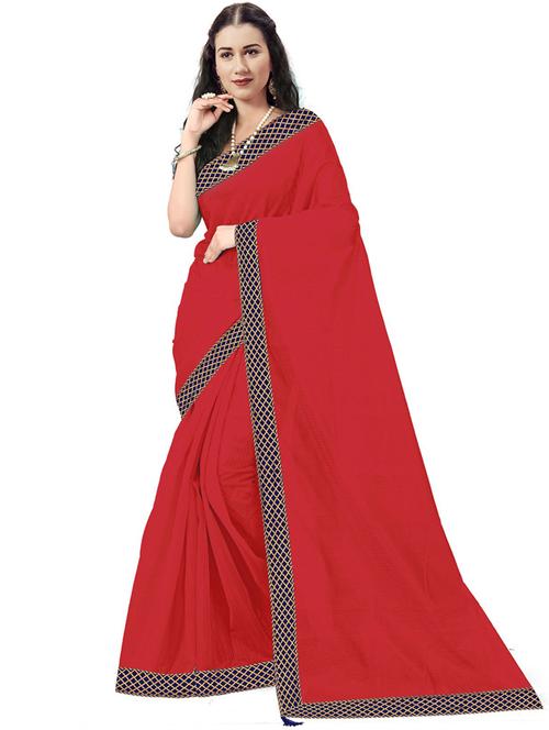 contrast bordered plain saree  with blouse - 19727939 - Very Small Image - 1