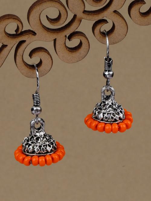 orange silver plated jhumka earring - 19734087 - Very Small Image - 1