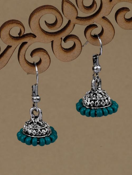 green silver plated jhumka earring - 19734092 - Very Small Image - 1