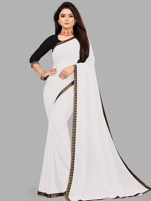 solid lace bordered saree with blouse - 19736019 - Very Small Image - 1