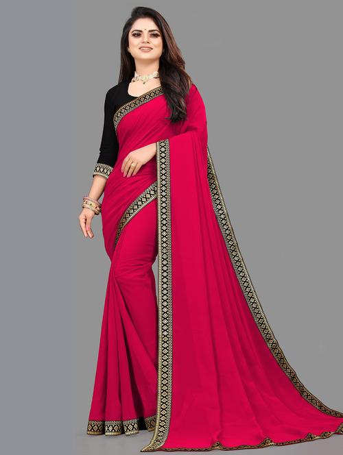 solid lace bordered saree with blouse - 19736076 - Very Small Image - 1