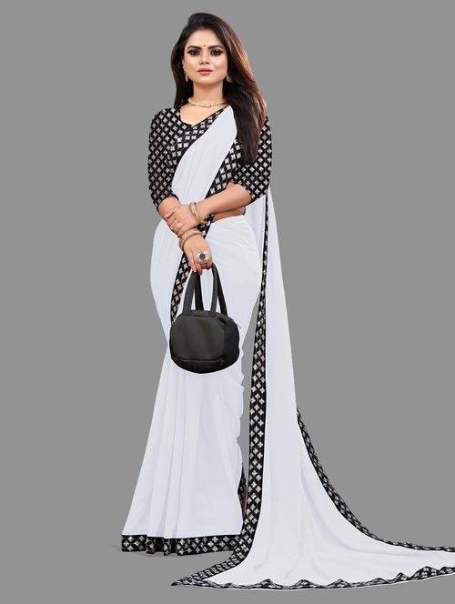 solid bordered saree with blouse - 19736178 - Very Small Image - 1