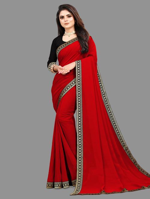 solid bordered saree with blouse - 19736308 - Very Small Image - 1