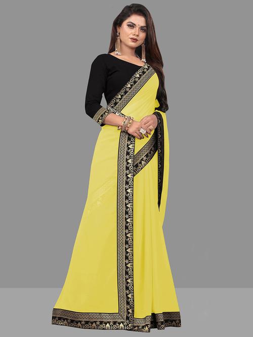 solid lace bordered saree with blouse - 19736616 - Very Small Image - 1