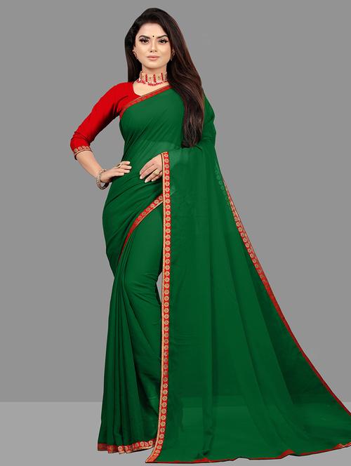 solid lace bordered saree with blouse - 19736782 - Very Small Image - 1