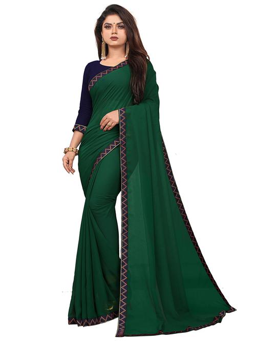 solid lace bordered saree with blouse - 19736847 - Very Small Image - 1