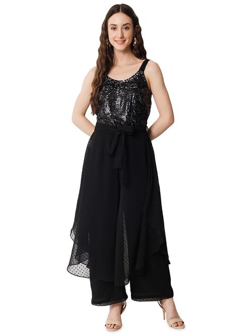 Black Poly Georgette Full Leg Jumpsuit - 19737736 - Very Small Image - 1