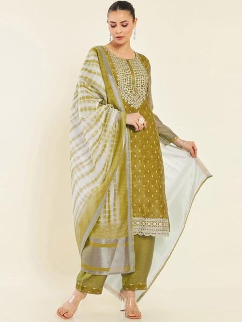 embroidered cotton unstitched suit set - 19738431 - Very Small Image - 1