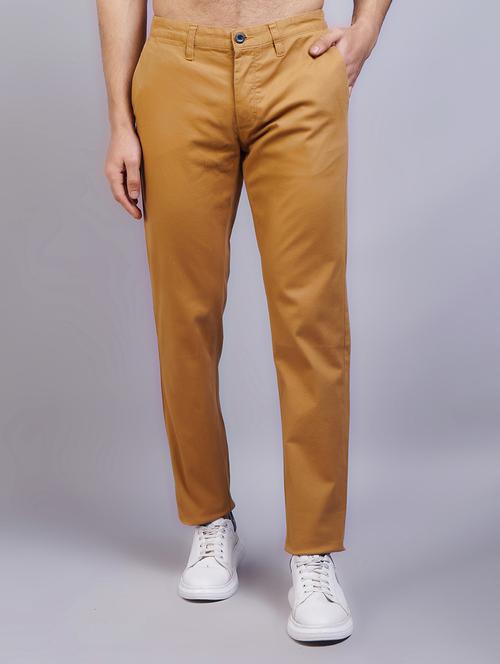 brown solid flat front casual trouser - 19745828 - Very Small Image - 1