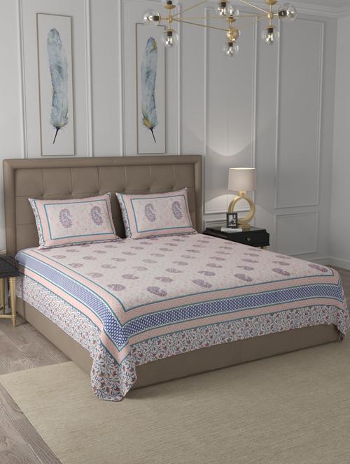 cotton paisley printed king size bedsheet - 19747478 - Very Small Image - 1