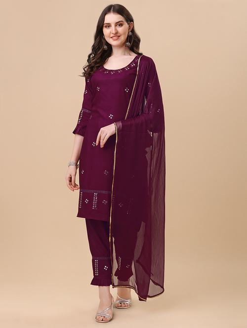 solid kurta pant set with dupatta - 19750219 - Very Small Image - 1