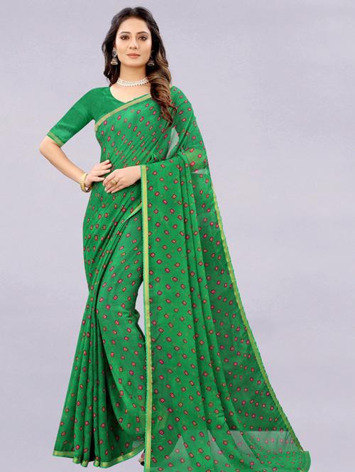 printed plain saree with blouse - 19752163 - Very Small Image - 1