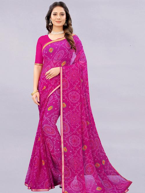 printed plain saree with blouse - 19752173 - Very Small Image - 1