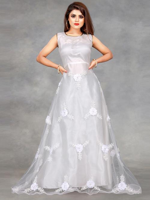 self design net flared gown - 19752942 - Very Small Image - 1