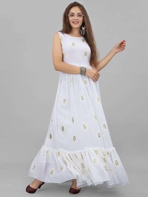 self design georgette flared gown - 19752944 - Very Small Image - 1